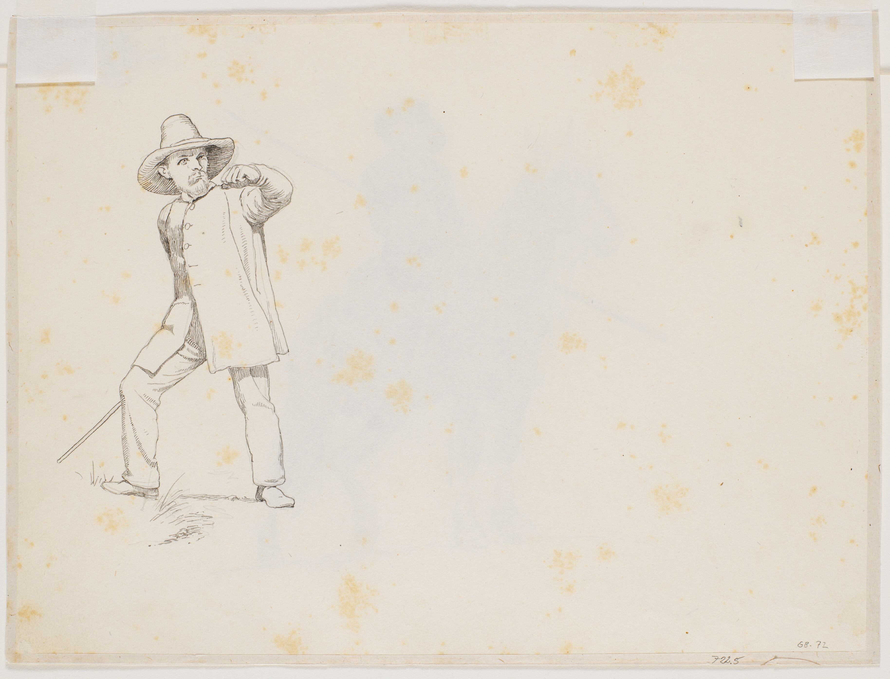 J.A. Jerichau med stok i højre hånd og venstre knyttede hånd hævet